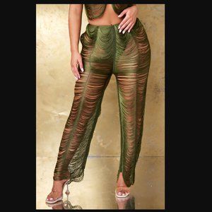 Pretty Little Thing Green Fringe Pants